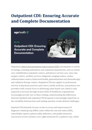 Outpatient CDI- Ensuring Accurate and Complete Documentation