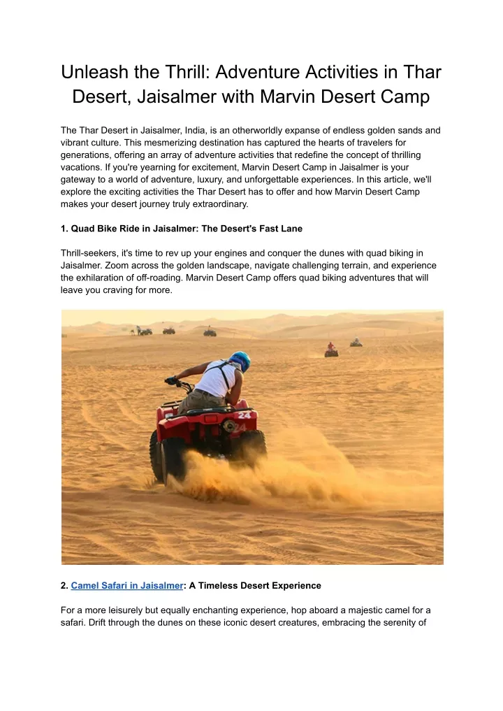 unleash the thrill adventure activities in thar