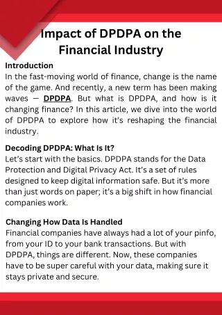 Imapct of DPDPA on Financial Sector