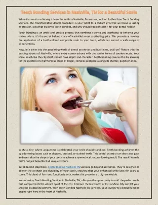 Teeth Bonding Services in Nashville, TN for a Beautiful Smile