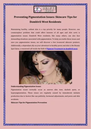 Preventing Pigmentation Issues: Skincare Tips for Dombivli West Residents