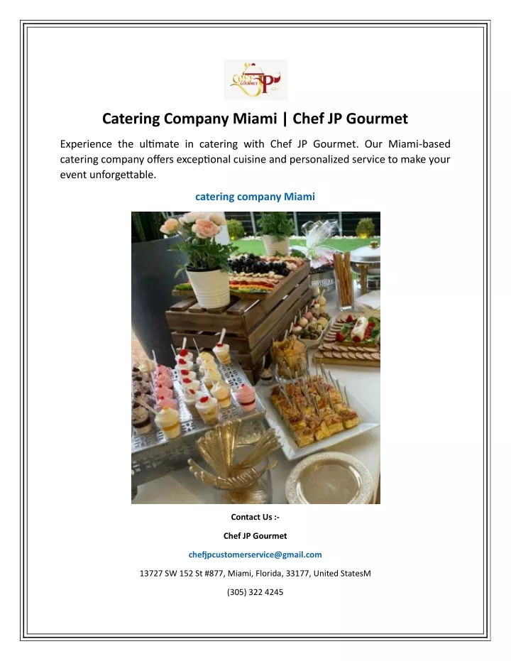 catering company miami chef jp gourmet