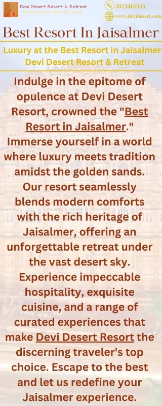 Luxury at the Best Resort in Jaisalmer - Devi Desert Resort & Retreat