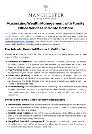 Maximizing Wealth Management with Family Office Services in Santa Barbara