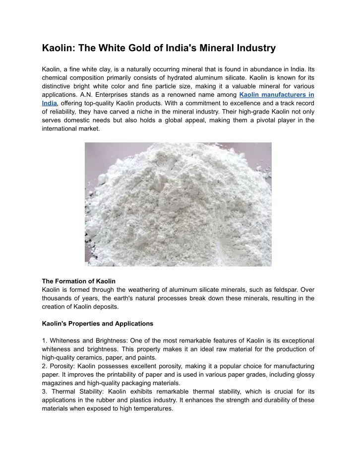 kaolin the white gold of india s mineral industry