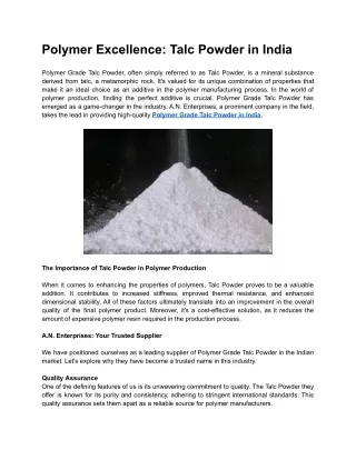 Polymer Excellence: Talc Powder in India