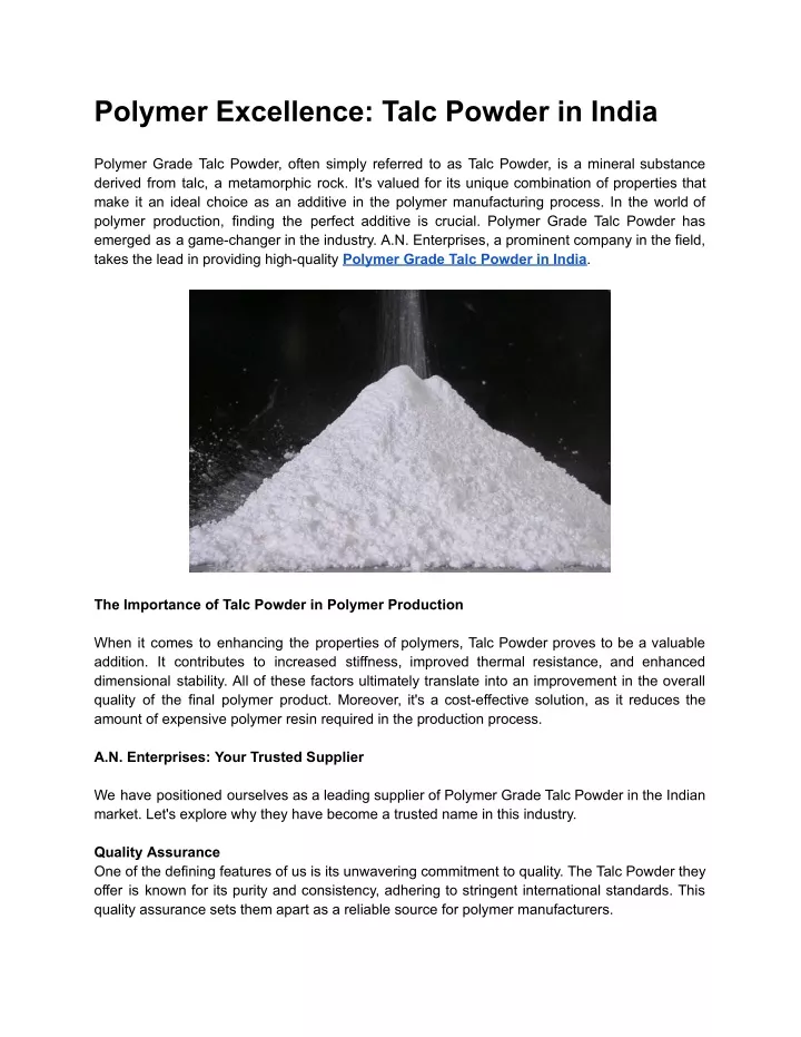 polymer excellence talc powder in india