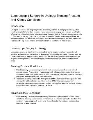 Laparoscopic Surgery in Urology_ Treating Prostate and Kidney Conditions