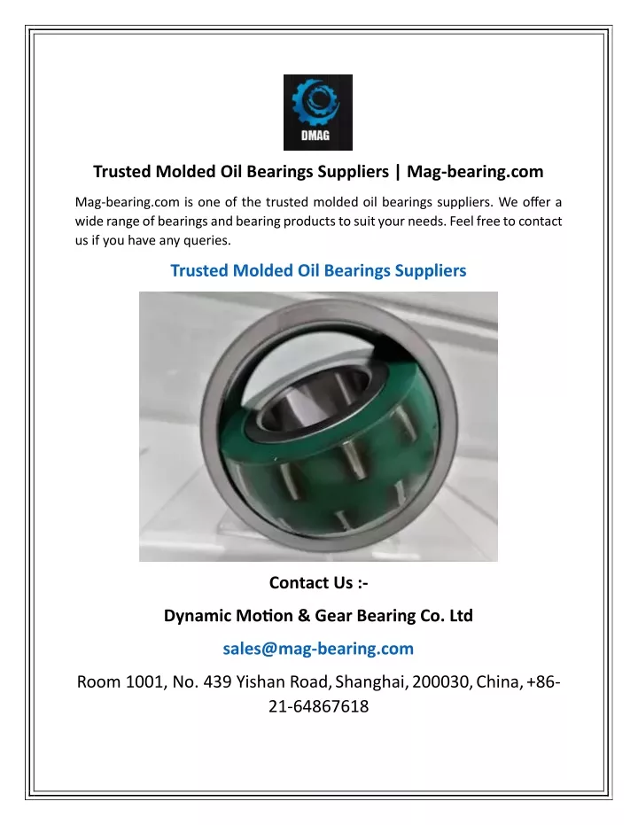 trusted molded oil bearings suppliers mag bearing