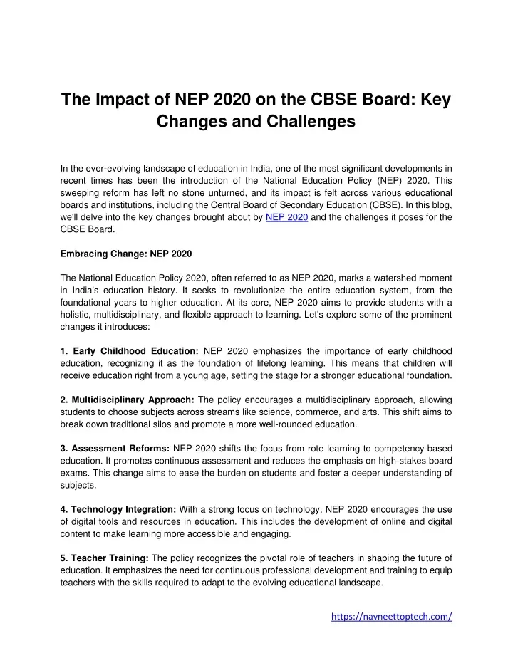 the impact of nep 2020 on the cbse board