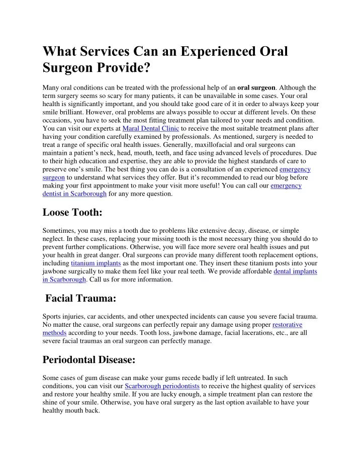 what services can an experienced oral surgeon