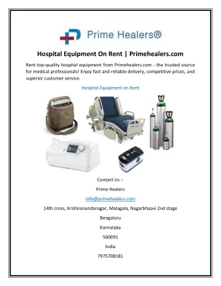 Hospital Equipment On Rent  Primehealers.com