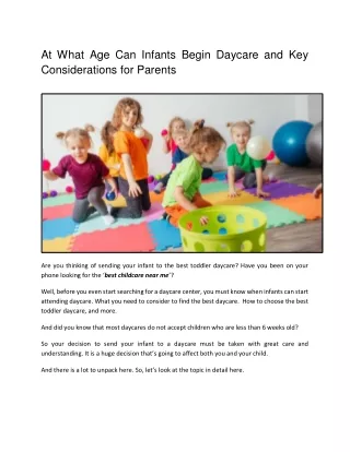 At What Age Can Infants Begin Daycare and Key Considerations for Parents