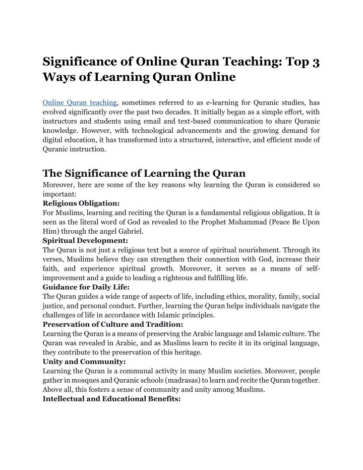 significance of online quran teaching top 3 ways