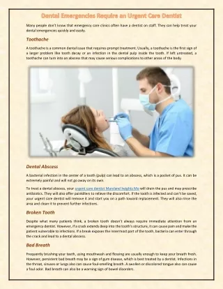 Dental Emergencies Require an Urgent Care Dentist