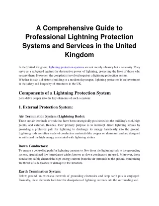 A Comprehensive Guide to Professional Lightning Protection Systems and Services in the United Kingdom