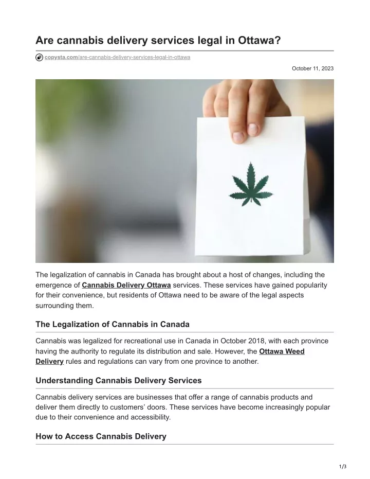 are cannabis delivery services legal in ottawa