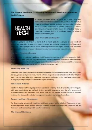 The Future of Healthcare Transforming Wellness with Healthcare Gadgets from HealthTek