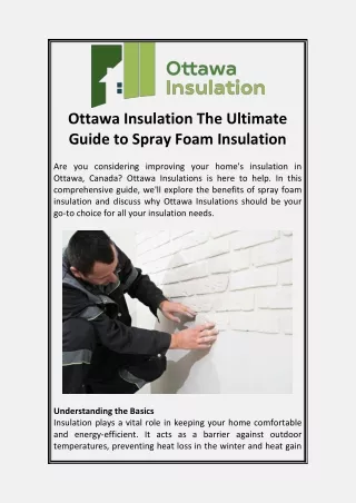 Ottawa Insulation The Ultimate Guide to Spray Foam Insulation