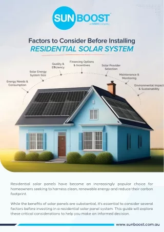 Factors to Consider Before Installing Residential Solar Panels