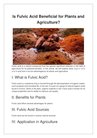 Is Fulvic Acid Beneficial for Plants and Agriculture?