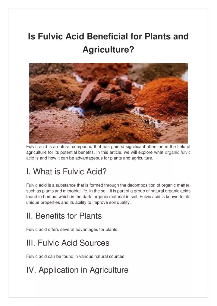 is fulvic acid beneficial for plants