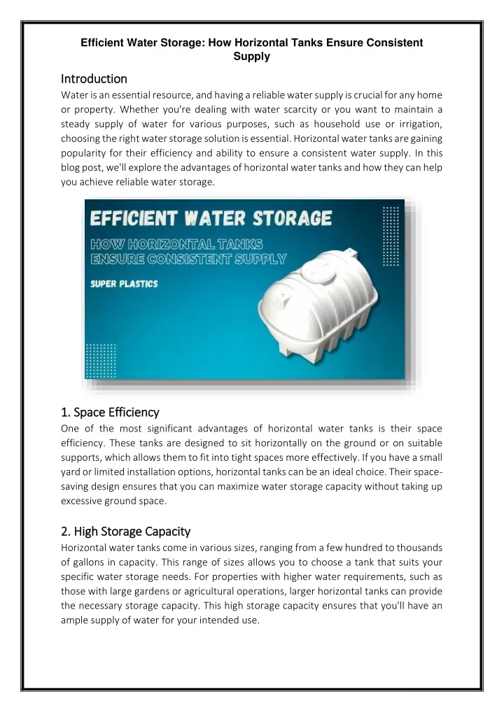 efficient water storage how horizontal tanks