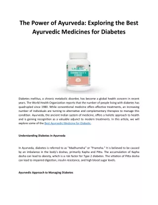 The Power of Ayurveda Exploring the Best Ayurvedic Medicines for Diabetes