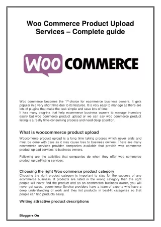 Woo Commerce Product Upload Services