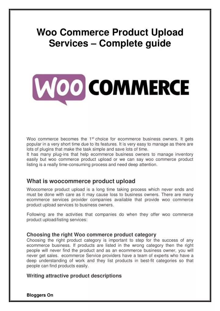 woo commerce product upload services complete