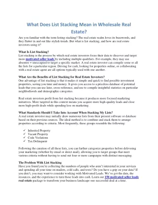 What Does List Stacking Mean in Wholesale Real Estate?