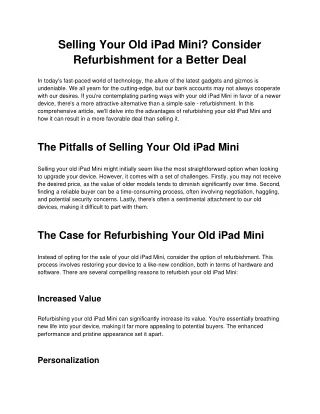 Selling Your Old iPad Mini? Consider Refurbishment for a Better Deal