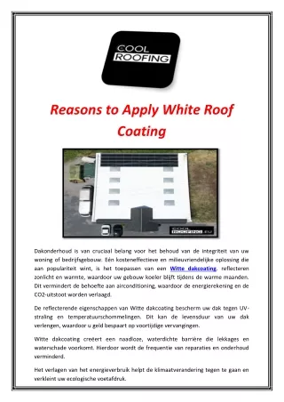 Reasons to Apply White Roof Coating