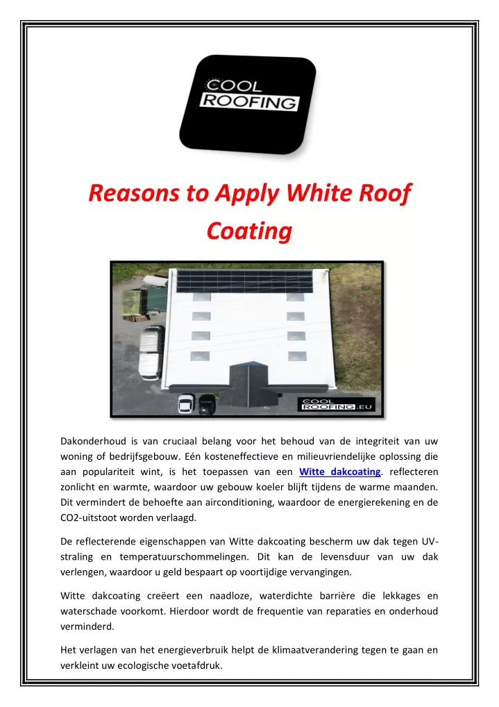 reasons to apply white roof coating