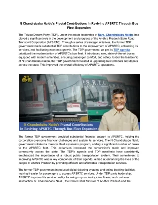 N Chandrababu Naidu’s Pivotal Contributions In Reviving APSRTC Through Bus Fleet