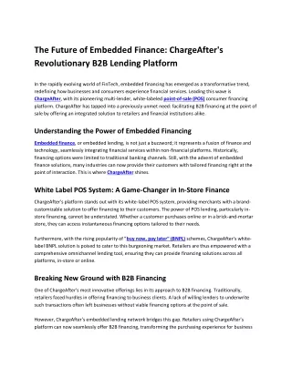 The Future of Embedded Finance ChargeAfterr Revolutionary B2B Lending Platform