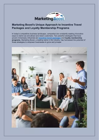 Elevate Your Business Journey with Marketing Boost's Incentive Travel Packages