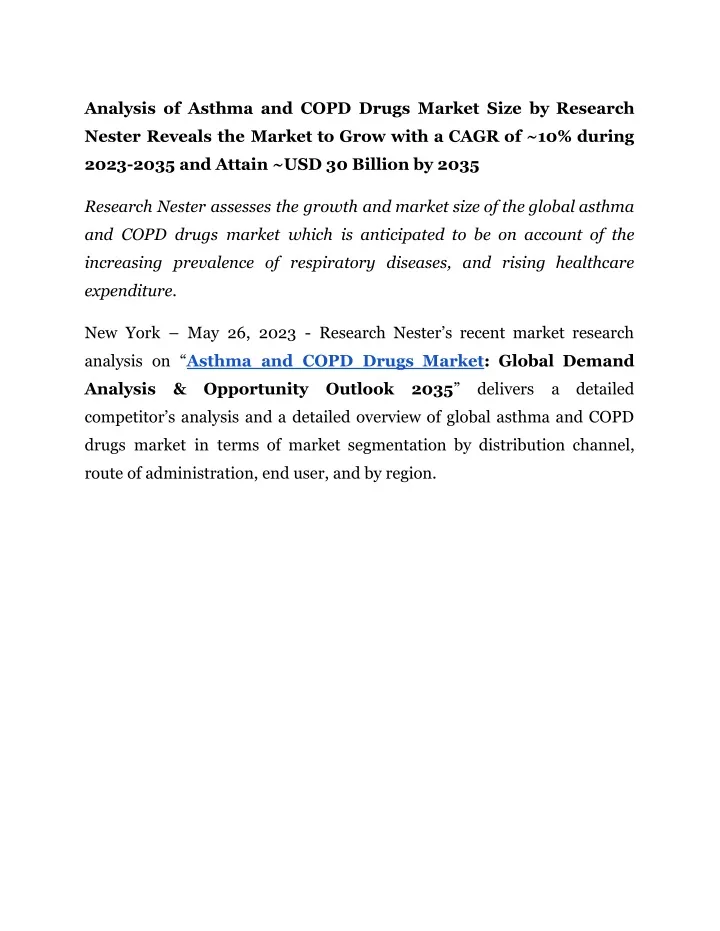 analysis of asthma and copd drugs market size