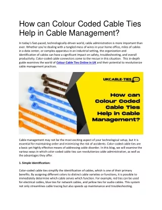 How can Colour Coded Cable Ties Help in Cable Management