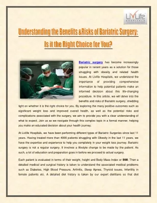 Understanding the Benefits & Risks of Bariatric Surgery - Is it the Right Choice for You