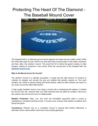 Protecting The Heart Of The Diamond - The Baseball Mound Cover