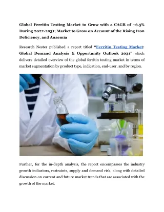 global ferritin testing market to grow with