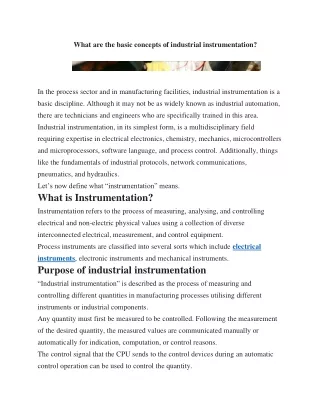 What are the basic concepts of industrial instrumentation
