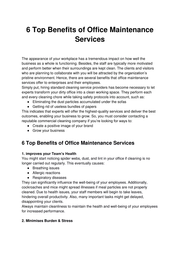 6 top benefits of office maintenance services