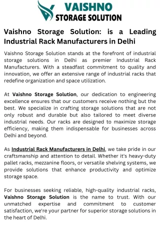 Industrial Rack Manufacturers in Delhi