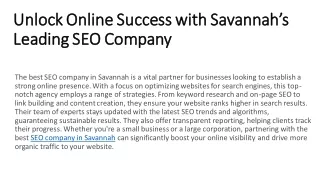 Unlock Online Success with Savannah’s Leading SEO Company