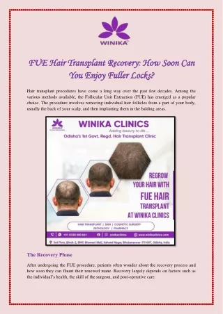 FUE Hair Transplant Recovery How Soon Can You Enjoy Fuller Locks