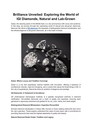 Brilliance Unveiled: Exploring the World of IGI Diamonds, Natural and Lab-Grown