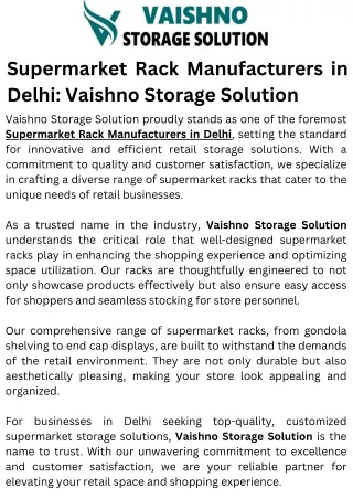 Supermarket Rack Manufacturers in Delhi