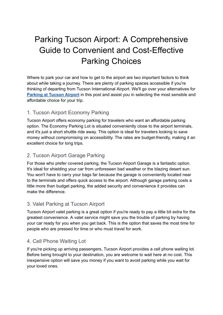 parking tucson airport a comprehensive guide